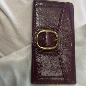 Coach Burgundy Leather Wallet with Gold Buckle